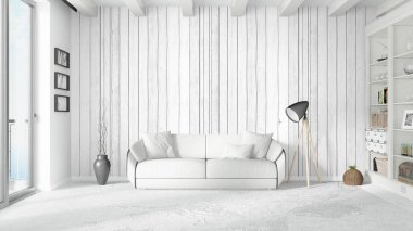 Modern parlak iç. 3D render