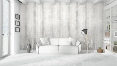 Modern parlak iç. 3D render