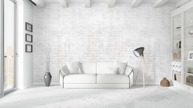 Modern parlak iç. 3D render