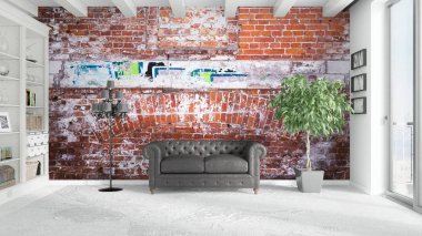 Modern parlak iç. 3D render