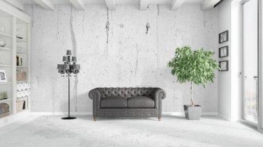 Modern parlak iç. 3D render