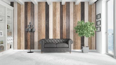 Modern parlak iç. 3D render