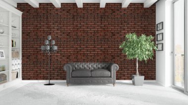 Modern parlak iç. 3D render