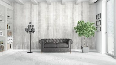 Modern parlak iç. 3D render