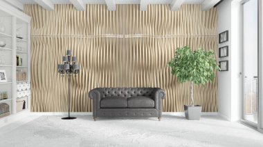 Modern parlak iç. 3D render