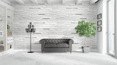 Modern parlak iç. 3D render