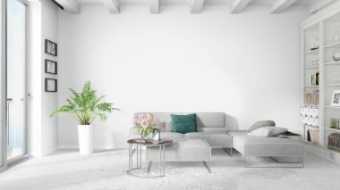 Modern parlak iç. 3D render