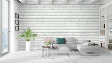 Modern parlak iç. 3D render