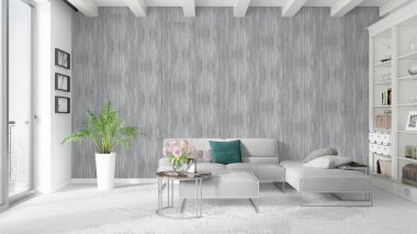 Modern parlak iç. 3D render