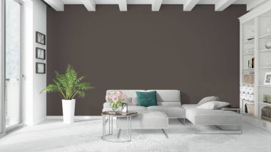 Modern parlak iç. 3D render