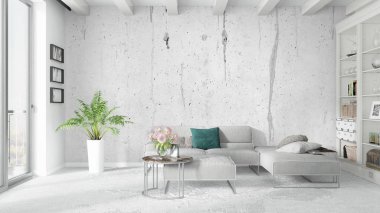 Modern parlak iç. 3D render