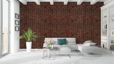 Modern parlak iç. 3D render