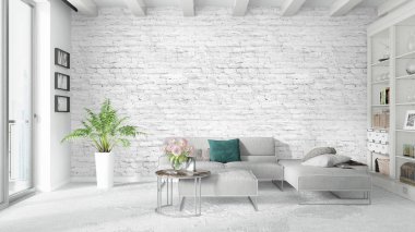 Modern parlak iç. 3D render