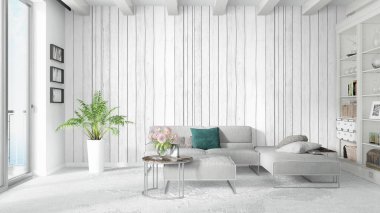 Modern parlak iç. 3D render