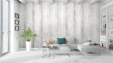 Modern parlak iç. 3D render