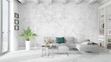 Modern parlak iç. 3D render