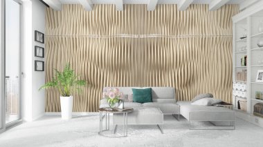 Modern parlak iç. 3D render