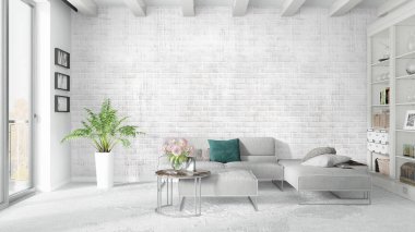 Modern parlak iç. 3D render