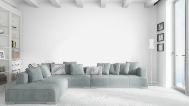 Modern parlak iç. 3D render