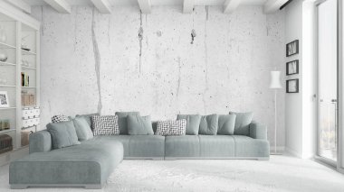 Modern parlak iç. 3D render