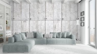 Modern parlak iç. 3D render