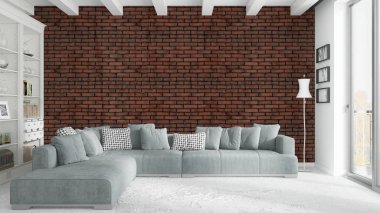 Modern parlak iç. 3D render