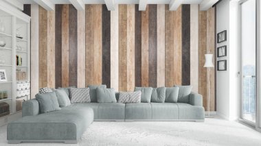 Modern parlak iç. 3D render