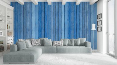 Modern parlak iç. 3D render