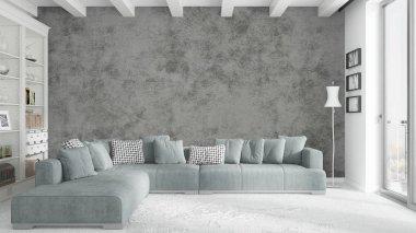 Modern parlak iç. 3D render