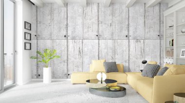 Modern parlak iç. 3D render