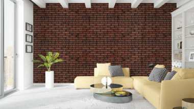 Modern parlak iç. 3D render