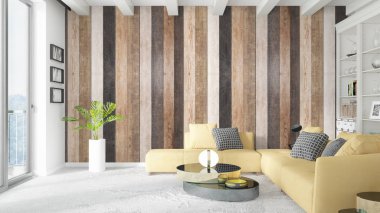 Modern parlak iç. 3D render