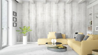 Modern parlak iç. 3D render