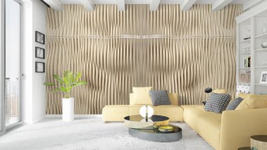 Modern parlak iç. 3D render