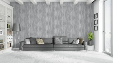 Modern parlak iç. 3D render