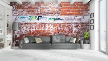 Modern parlak iç. 3D render