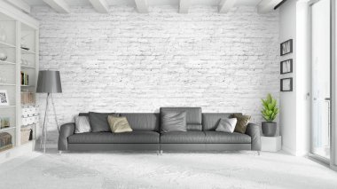 Modern parlak iç. 3D render