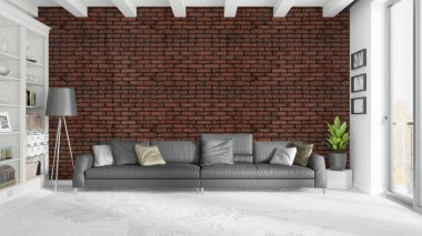 Modern parlak iç. 3D render