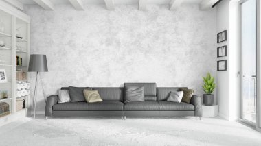 Modern parlak iç. 3D render