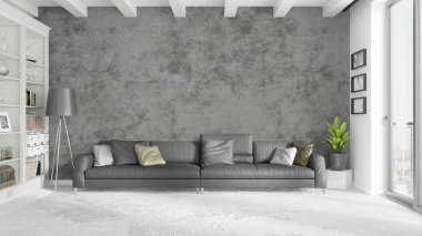 Modern parlak iç. 3D render