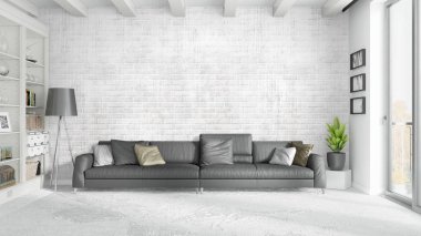 Modern parlak iç. 3D render