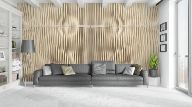 Modern parlak iç. 3D render