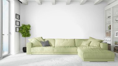 Modern parlak iç. 3D render