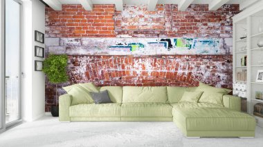 Modern parlak iç. 3D render