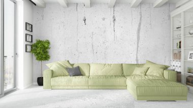 Modern parlak iç. 3D render