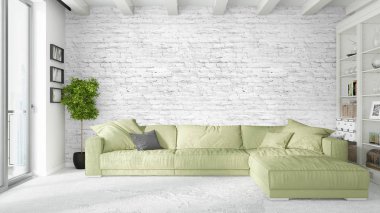 Modern parlak iç. 3D render