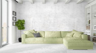 Modern parlak iç. 3D render