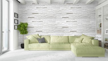 Modern parlak iç. 3D render