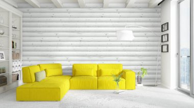 Modern parlak iç. 3D render