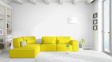 Modern parlak iç. 3D render